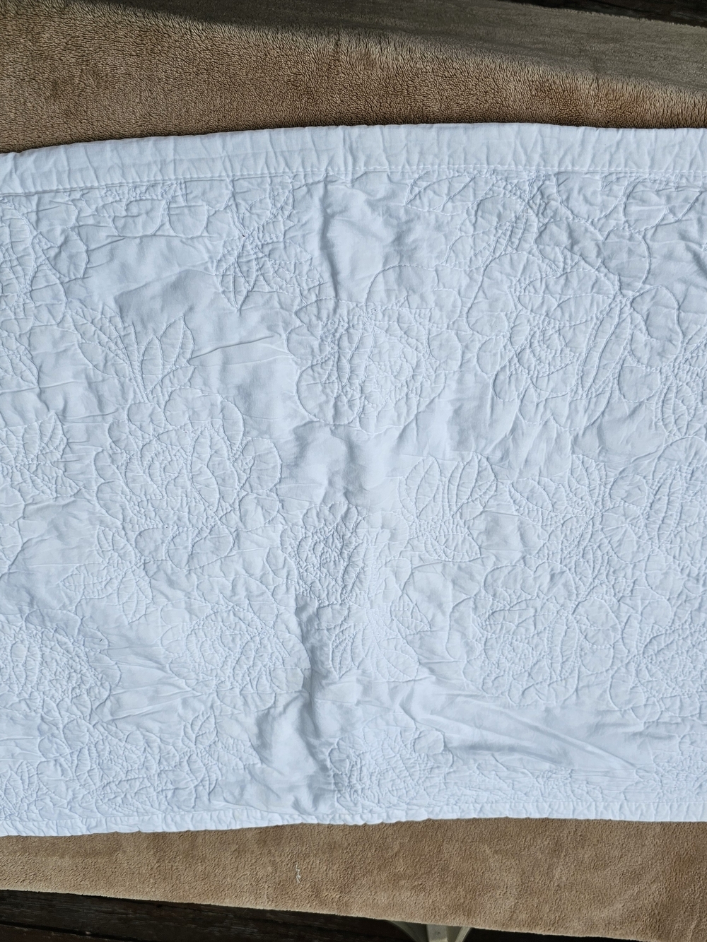 Shabby Chic White Quilted Floral Shams (2)  Standard Size